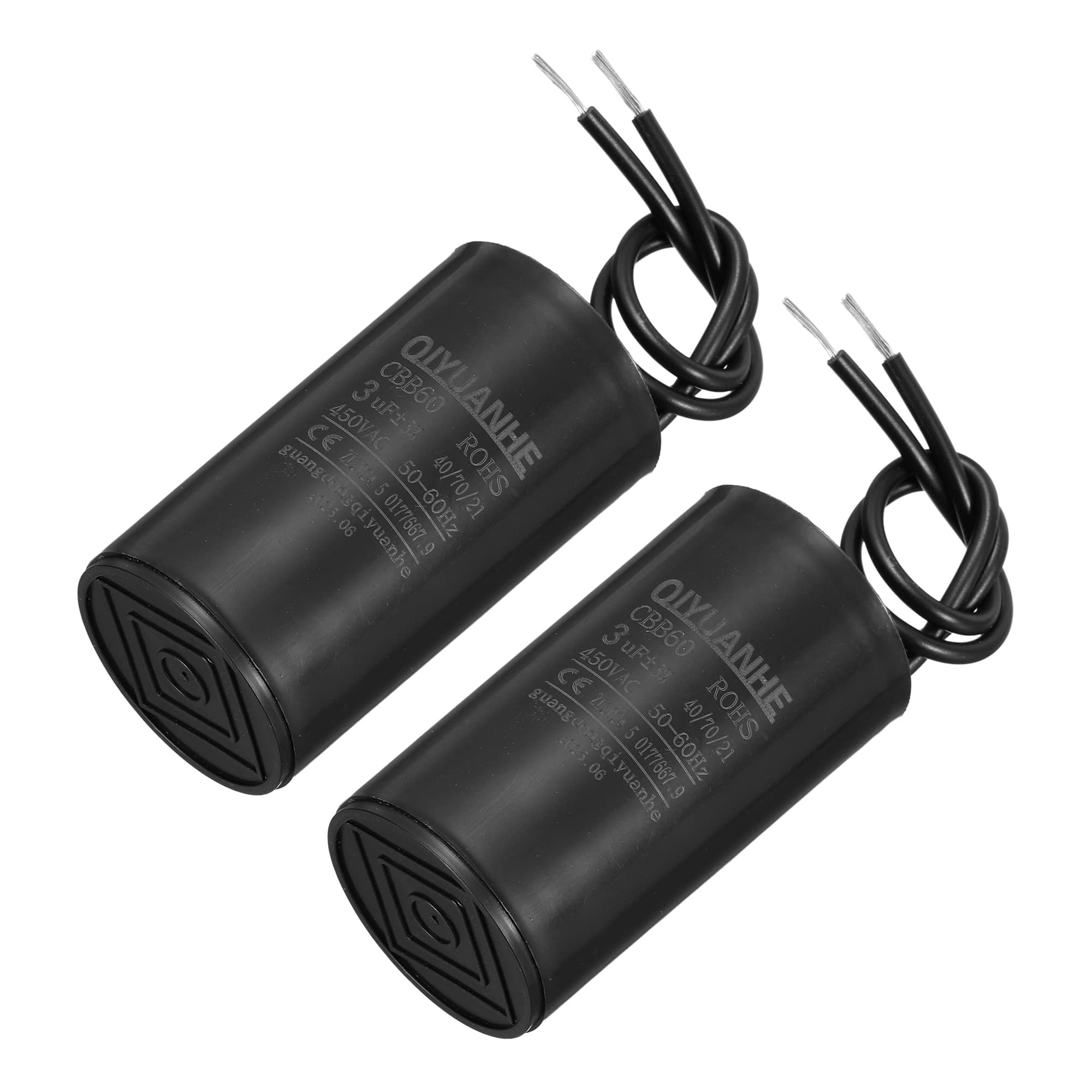 Unique Bargains - 2pcs 3uF CBB60 Run Capacitor, AC 450V 2 Wires 50/60Hz Cylinder 34x60mm for Air Compressor, Water Pump - Black price history on PriceWatchPro