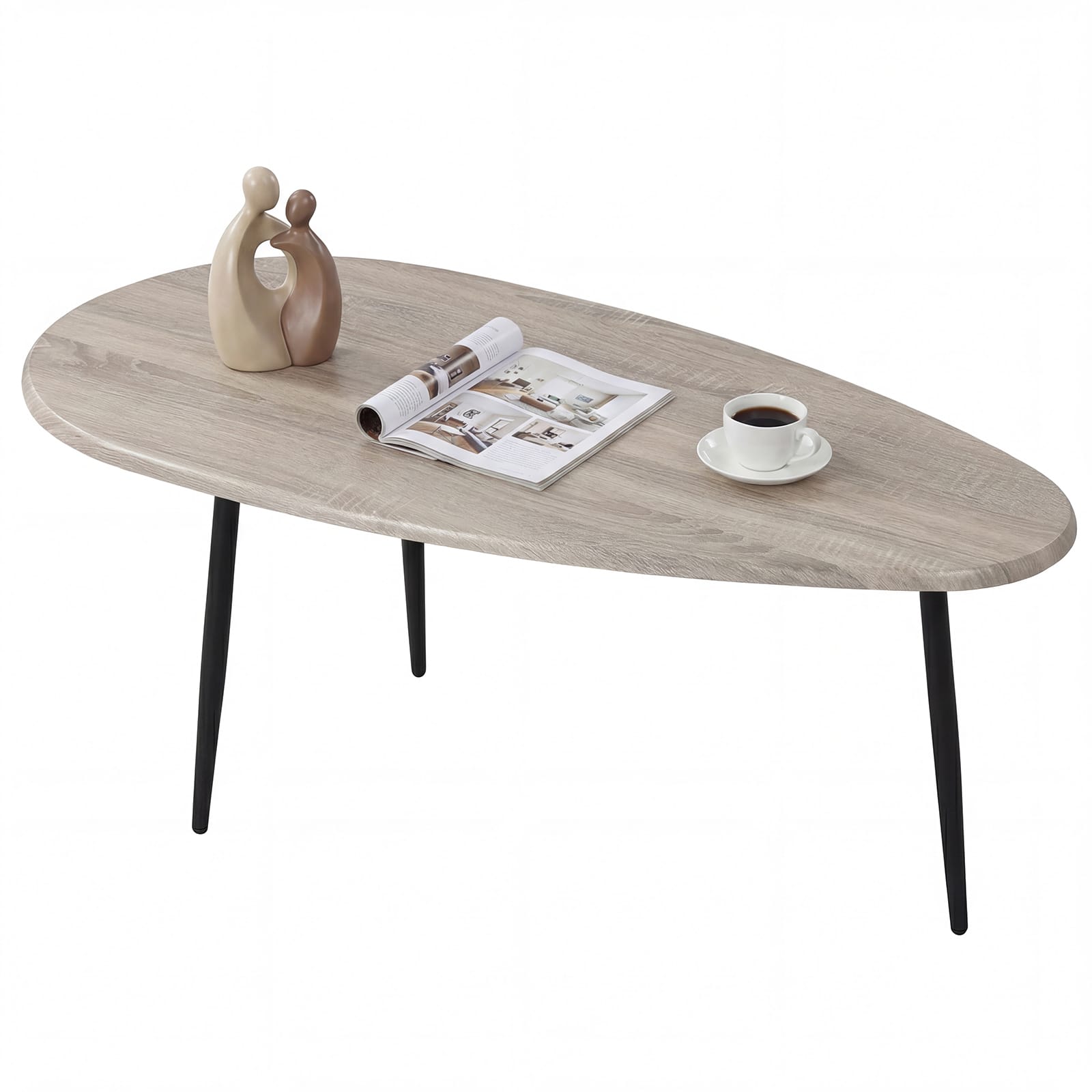 Costway - Oval Coffee Table, Mid Century Center Table with Sturdy Metal Construction for Home - Gray
