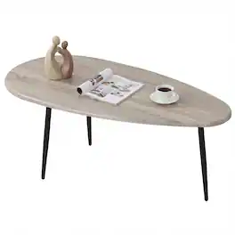 Costway - Oval Coffee Table, Mid Century Center Table with Sturdy Metal Construction for Home - Gray