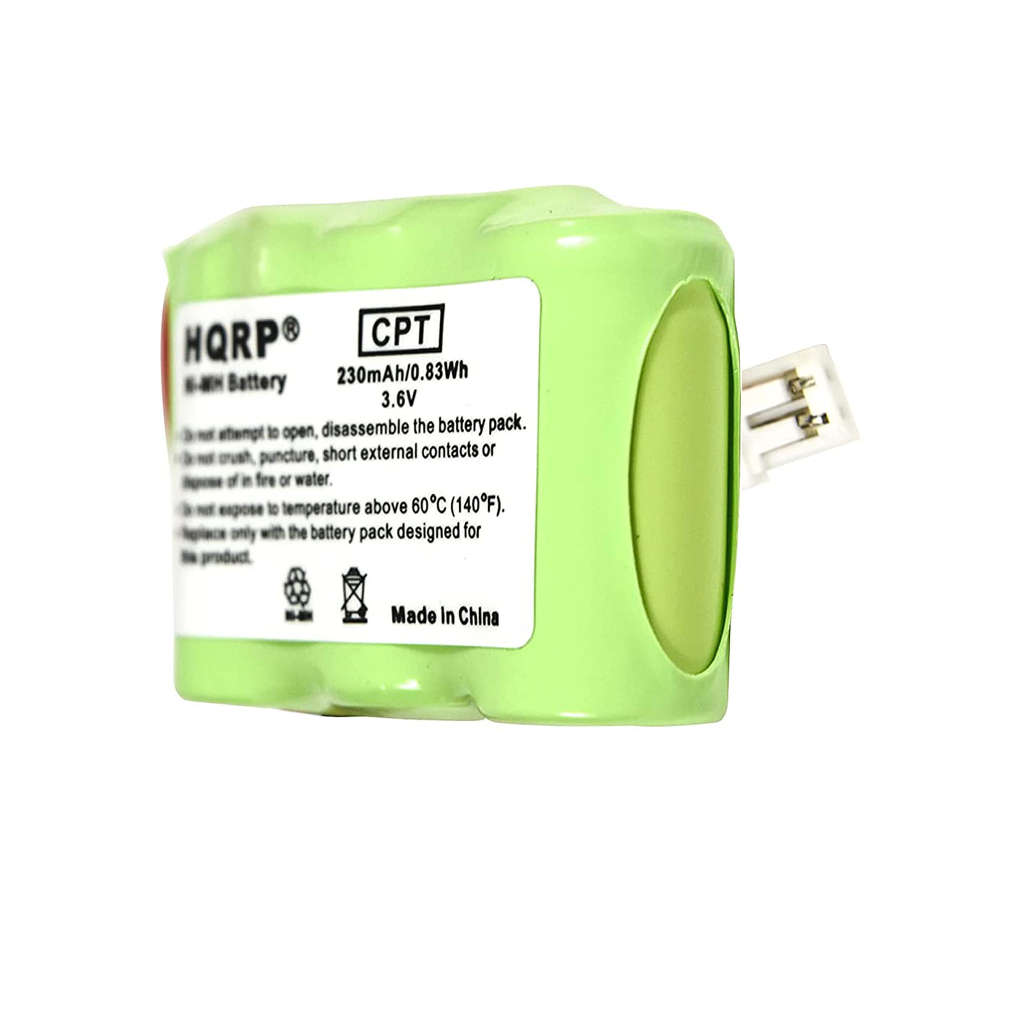HQRP CPT Battery 230mAh/0.83Wh 3.6V

Do not attempt to open, disassemble the battery pack. Do not crush, puncture, short external contacts or expose to fire or water. Do not expose to temperature above 60°C (140°F). Use only with the battery pack designed for the product.

Made In China