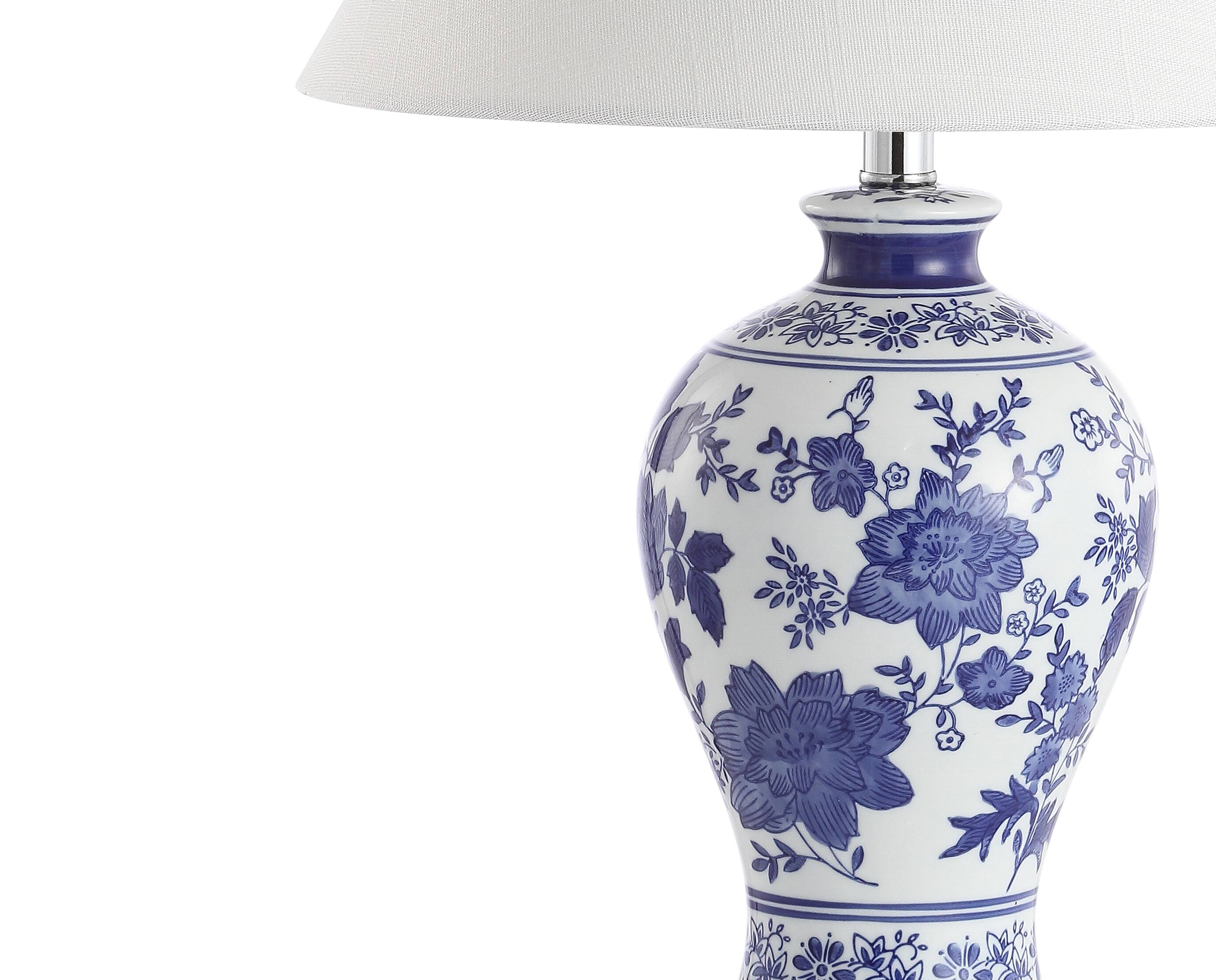 Alt View 6. Jonathan Y - Song 21.5" Ceramic/Crystal Chinoiserie Floral LED Table Lamp, Blue/White - Blue/White.