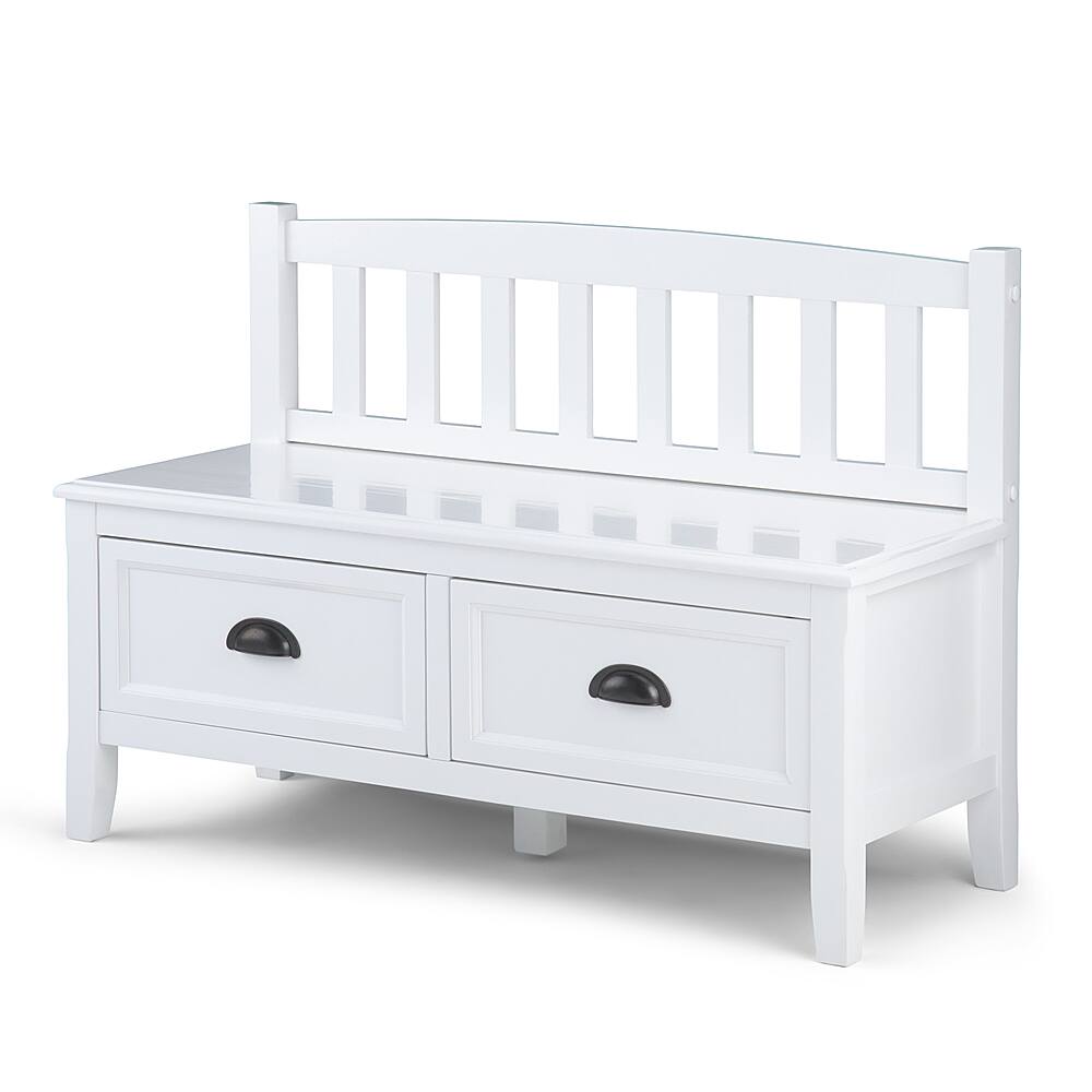 Angle. Simpli Home - Burlington solid wood 42 inch Wide Transitional Entryway Storage Bench with Drawers - White.