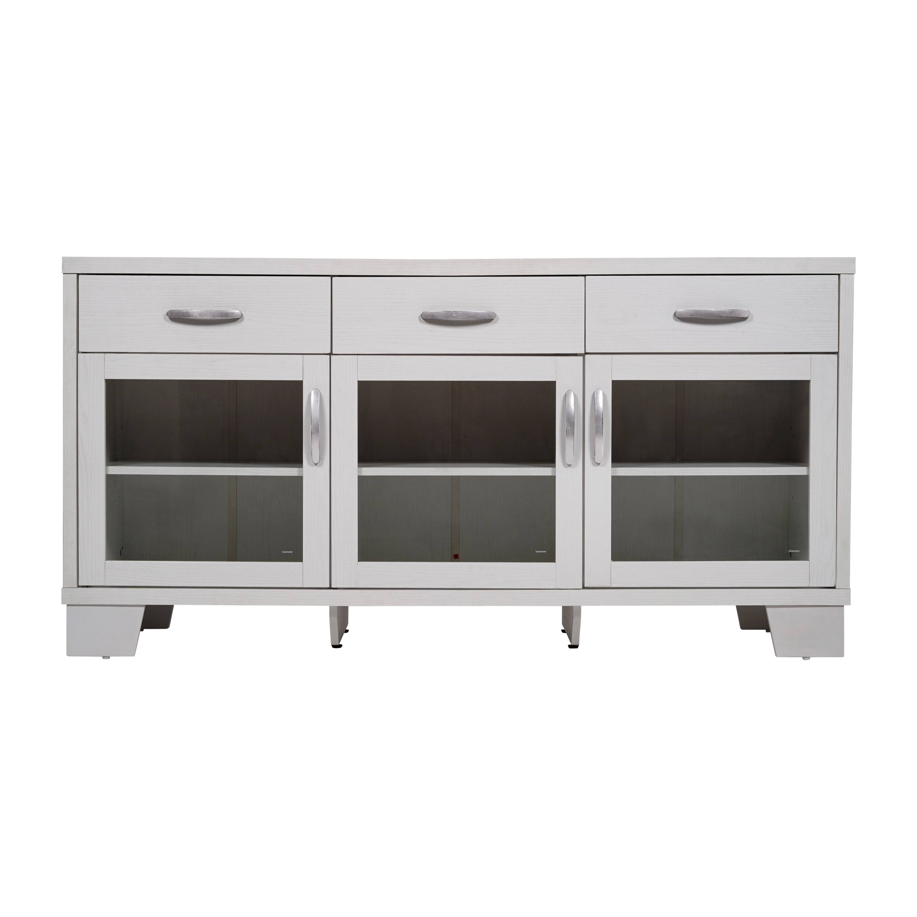 Angle. Flash Furniture - Wells White 59 Inch Modern Kitchen and Dining Room Buffet Sideboard Storage Cabinet, Engineered Wood with 3 Tempered Gla - White.