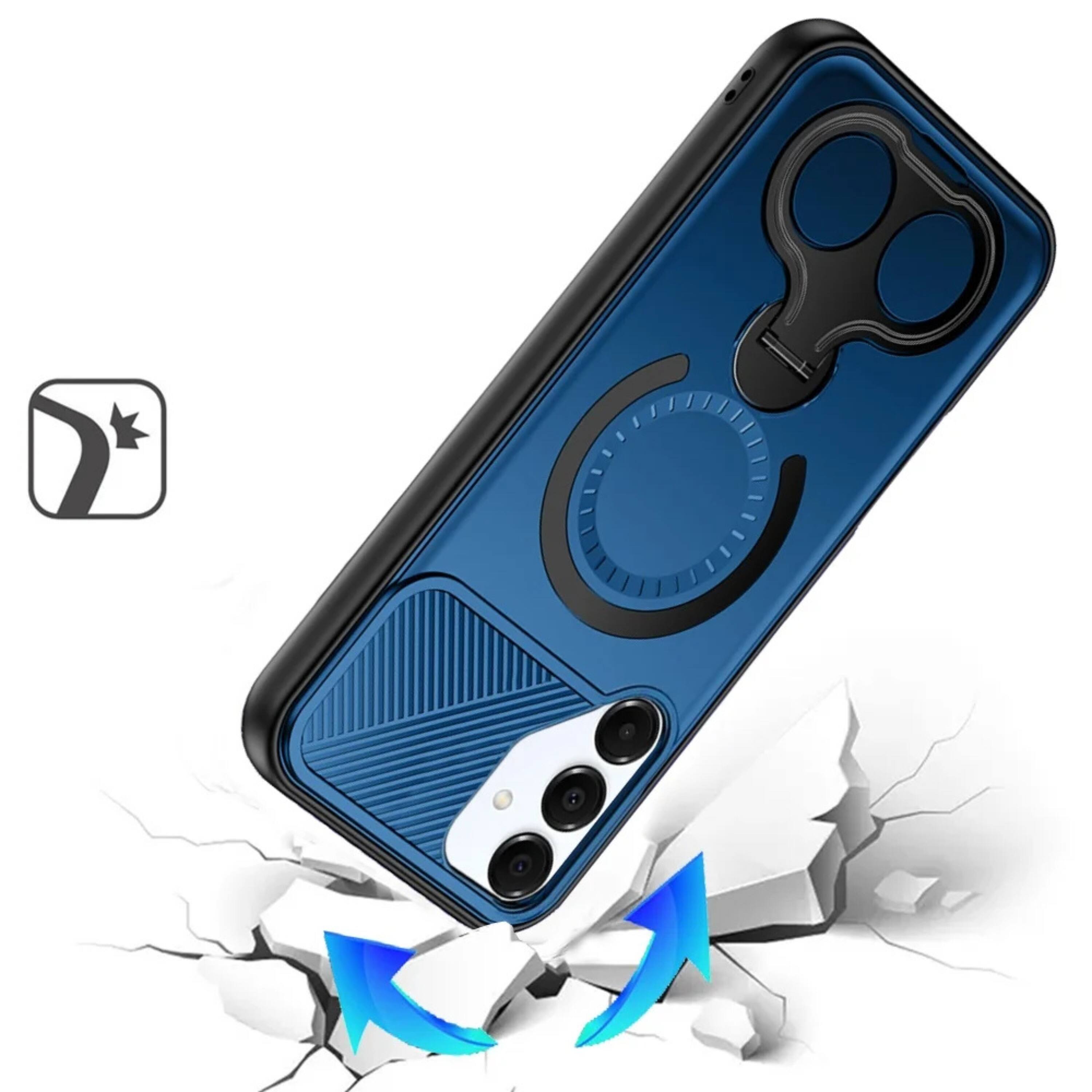 Angle. Kitcheniva - Magnetic Circle Dual 360 Ring Stand Phone Case With Tempered Glass For Samsung A16 5G Blue - Blue.