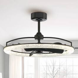 Perimost - 32" Modern Matte Resin LED Chandelier Ceiling Fan with Light and Remote, DC Reversible Motor - Black