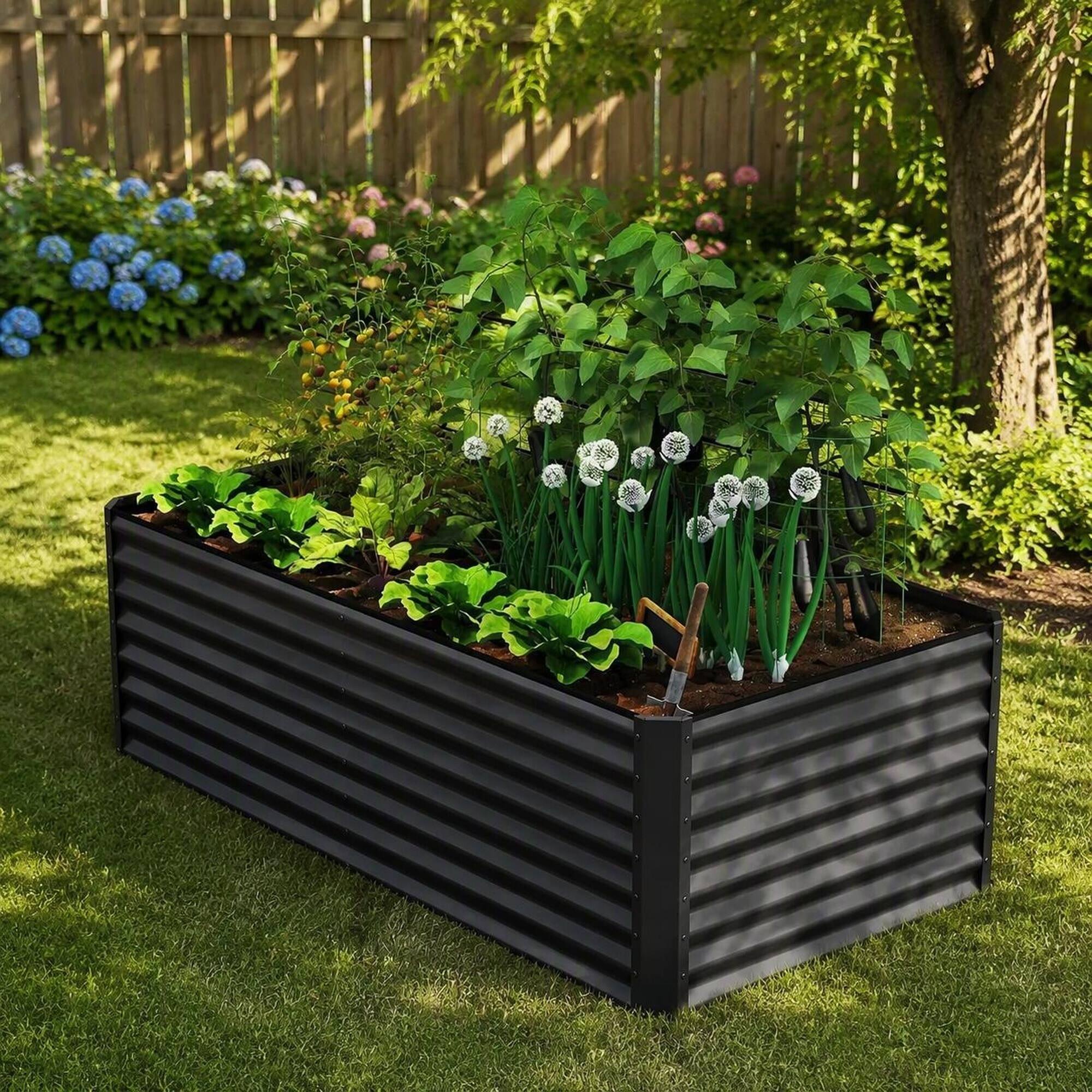 Alt View 2. RYHNUYNE - 6x3x2ft Galvanized Raised Garden Bed Outdoor Planter Box Large Metal Garden Box for Vegetables Flowers Herbs Dark - Dark Gray.