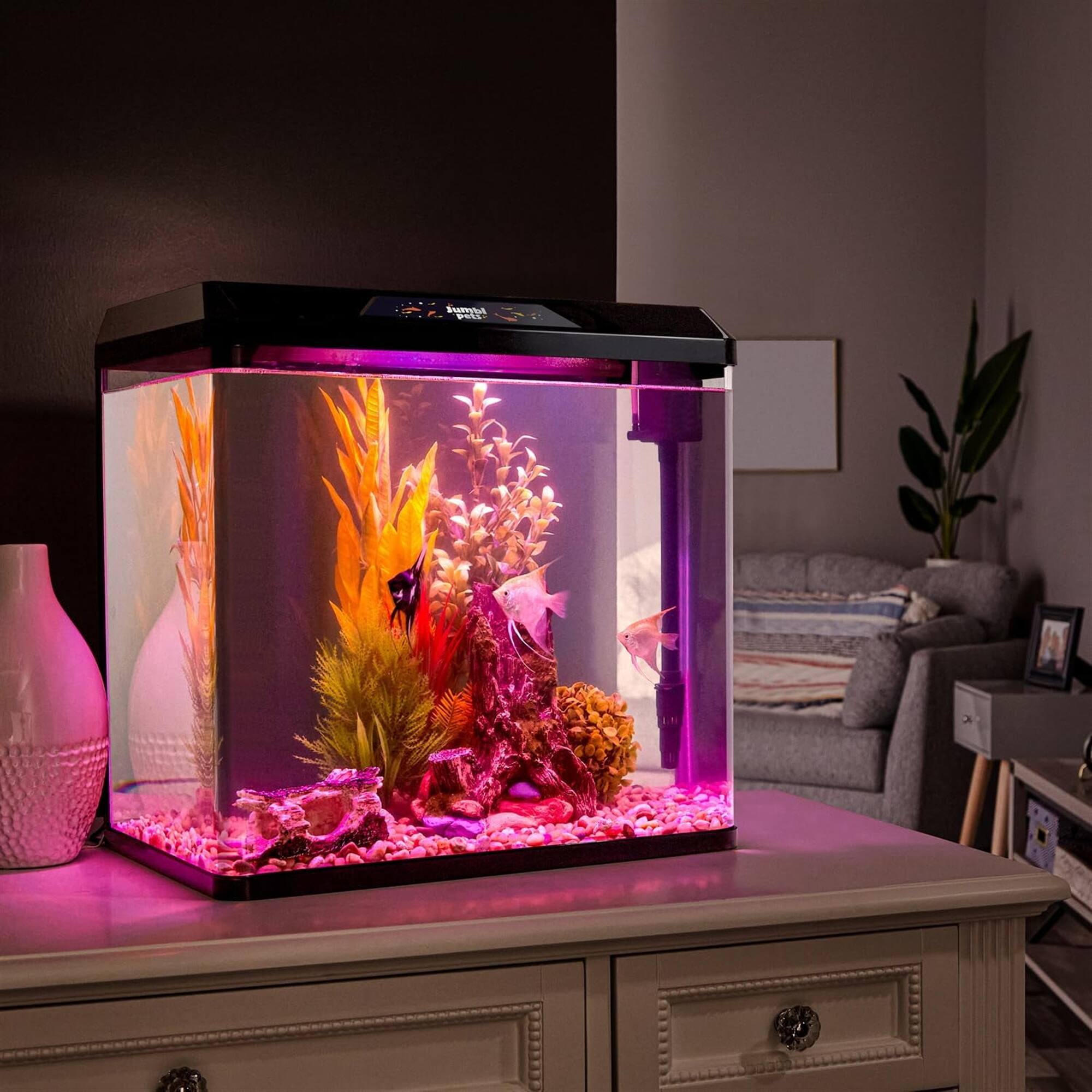 Alt View 5. Jumbl Pets - Starter Fish Aquarium Kit, Beginner Glass Fish Tank Kit w/LED Lighting & More (4 Gallon).