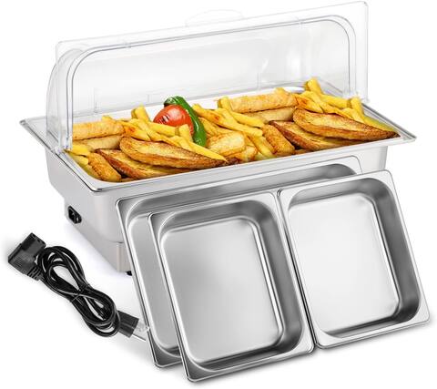 Front. Winado - Electric 9 QT Roll Top Chafing Dish Buffet Set,Stainless Steel Chafer,Food Warmer with Transparent PC Lid, Full Size - Silver.