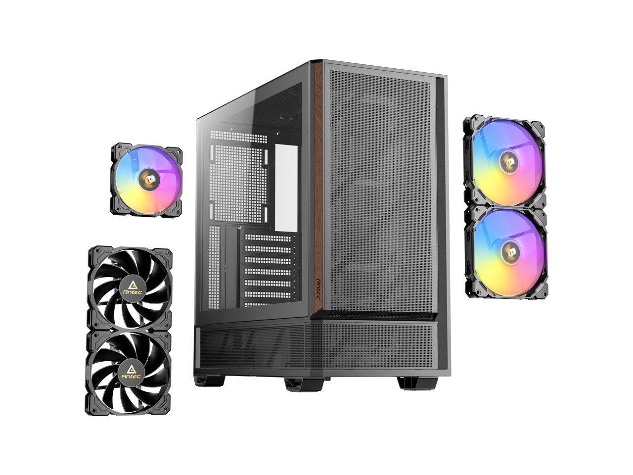 Antec - P30 ARGB, 5 Fans, Wood Accents, GPU Airflow, 360mm Radiator, Type-C, Mid-Tower ATX Case - Black