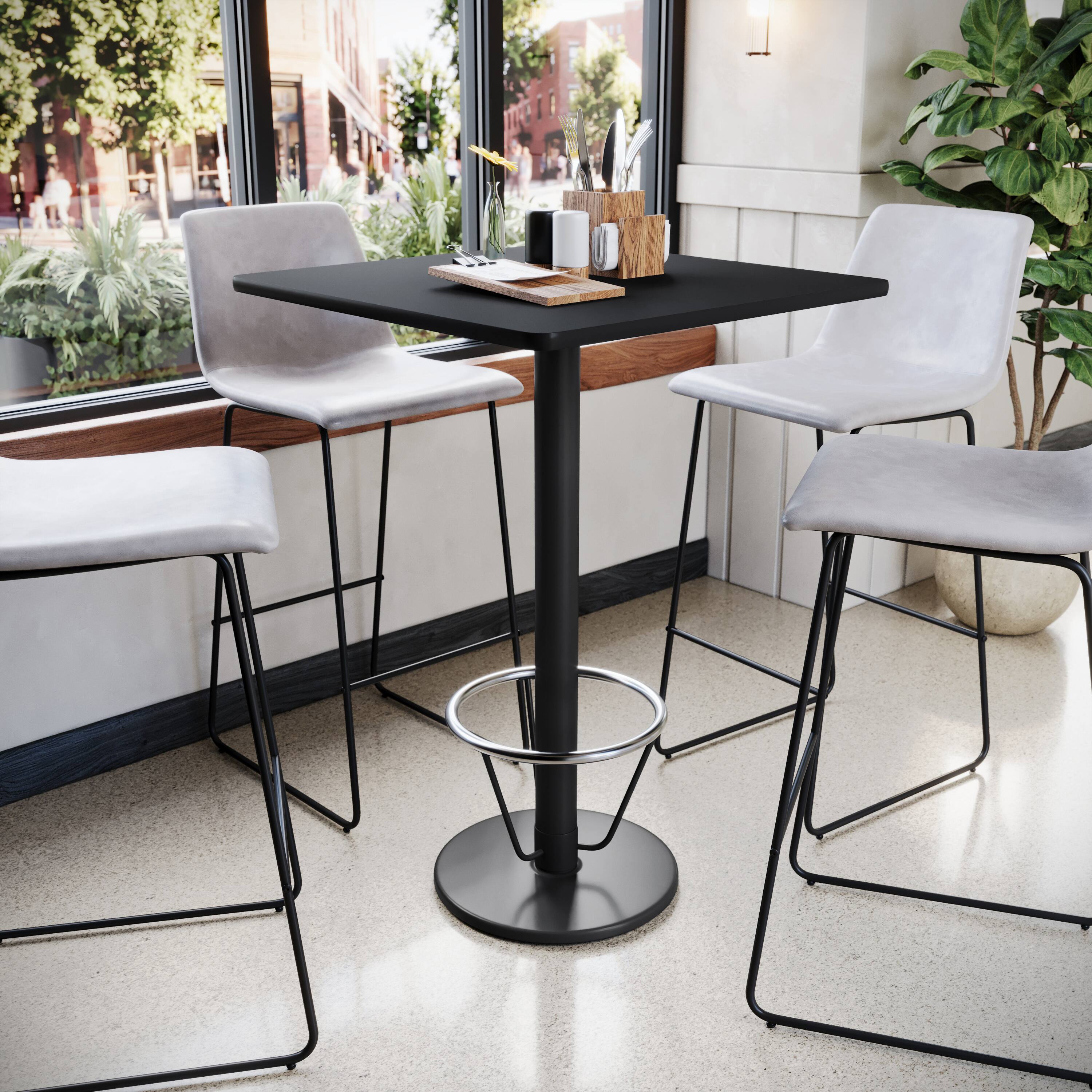 Alt View 1. Emma + Oliver - 30" Square Laminate Bar Table with 18" Round Foot Ring Base - Black.