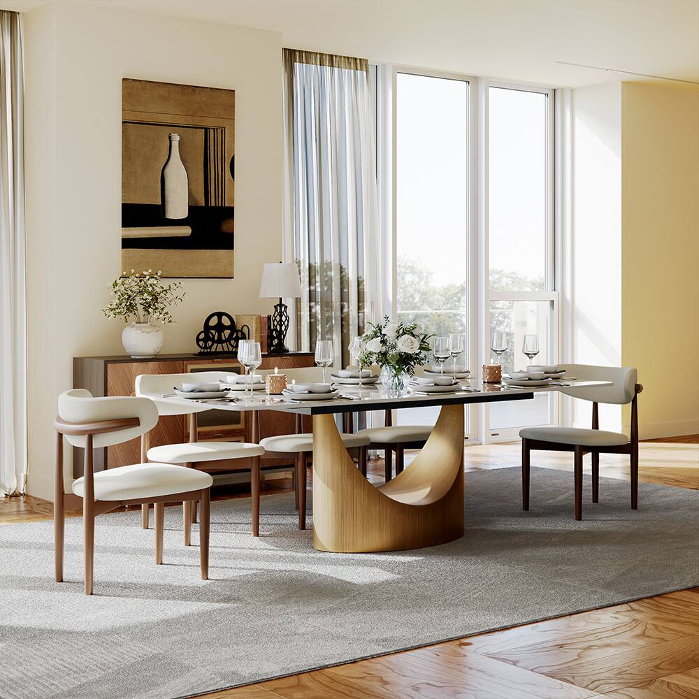 Alt View 2. POVISON - 94" Modern Minimalist Dining Table for 10, Gold Rectangular Glossy Sintered Stone Tabletop, Bronze Carbon Steel Base - Pandora Sintered Stone with Bronze.