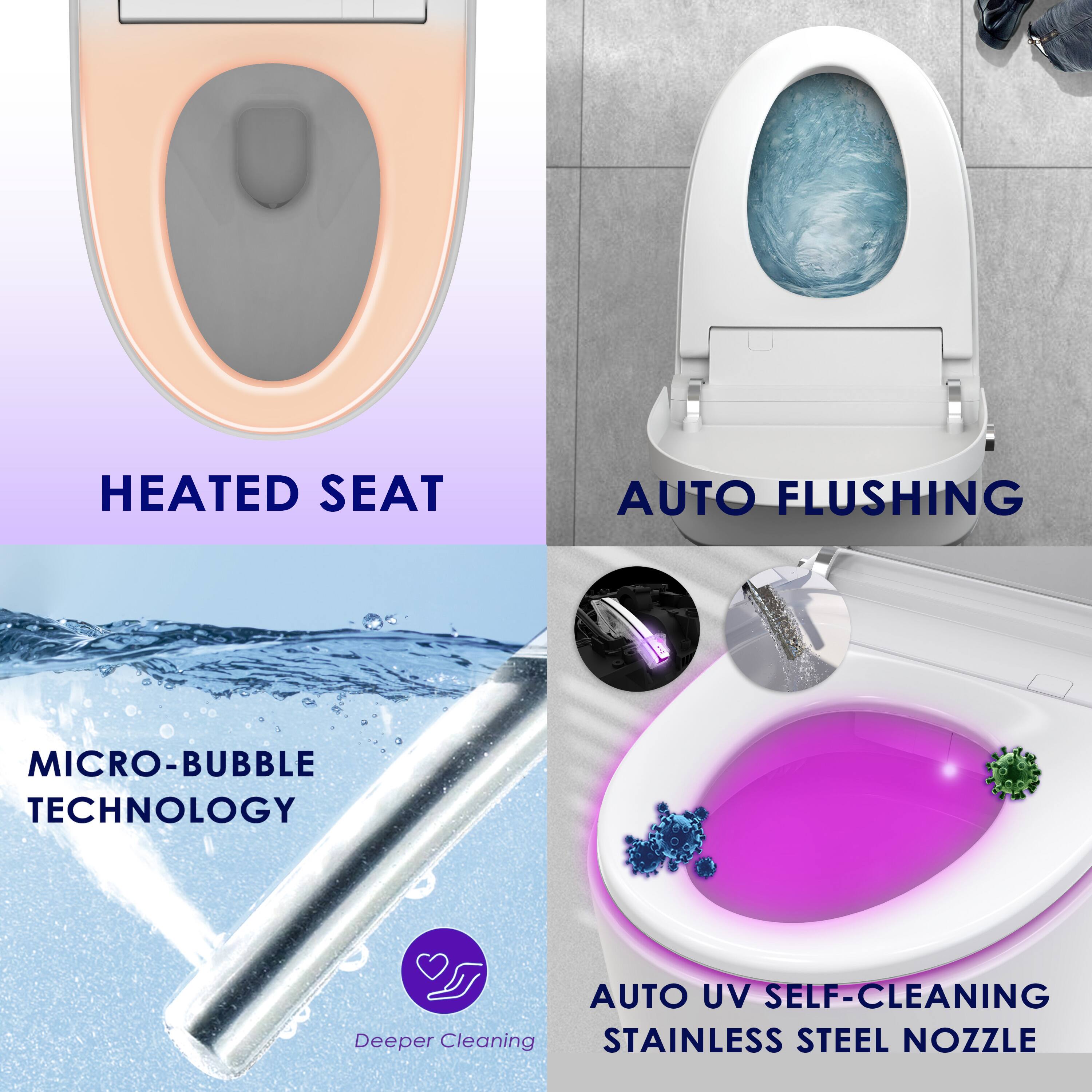 HEATED SEAT, AUTO FLUSHING, MICRO-BUBBLE TECHNOLOGY, AUTO UV SELF-CLEANING STAINLESS STEEL NOZZLE, Deeper Cleaning