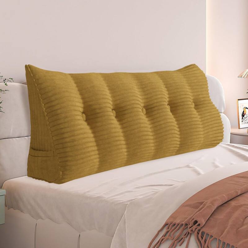 wowmax - Wedge Pillow Headboard for Queen - Large Bed Back Pillow with Side Pocket - Yellow