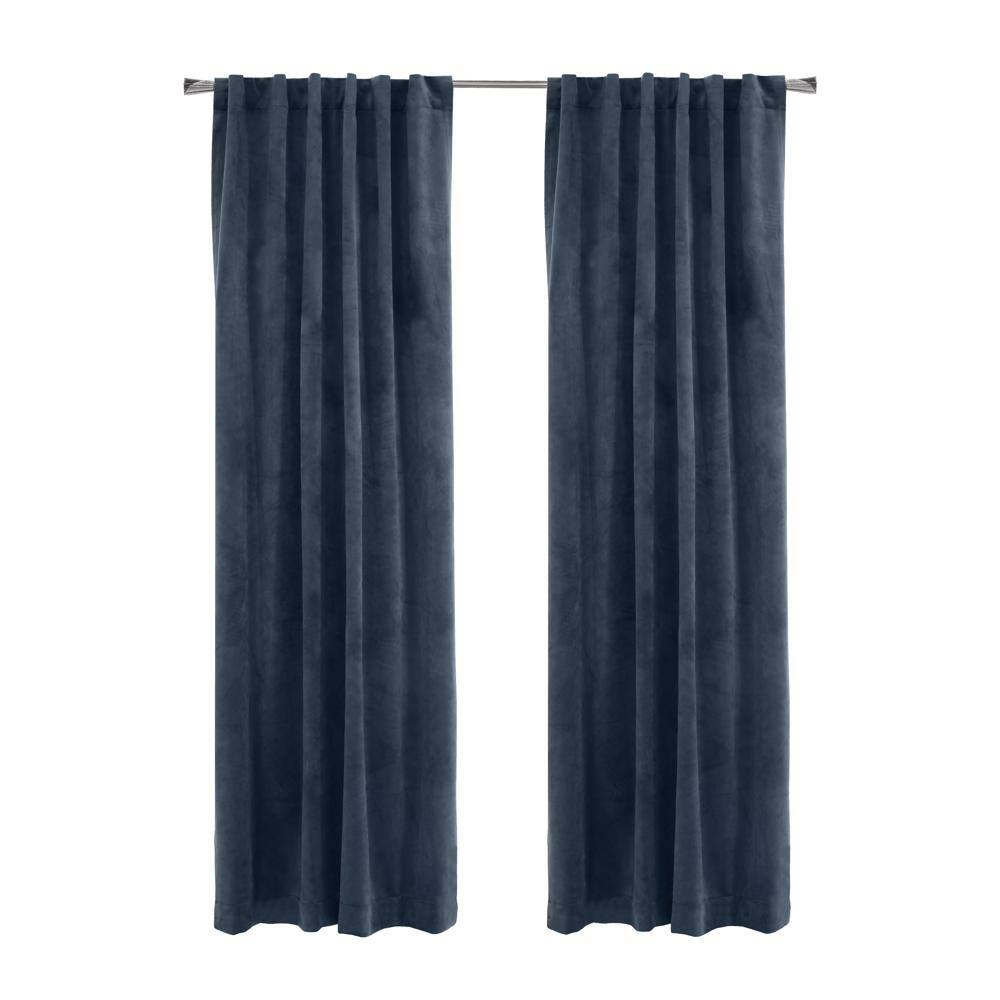 Front. Commonwealth Home Fashions - Thermaplus Seren Room Darkening Window Treatment Dual Header Curtain Panel for Bedroom Livingroom 50" x 84" Navy - Navy.