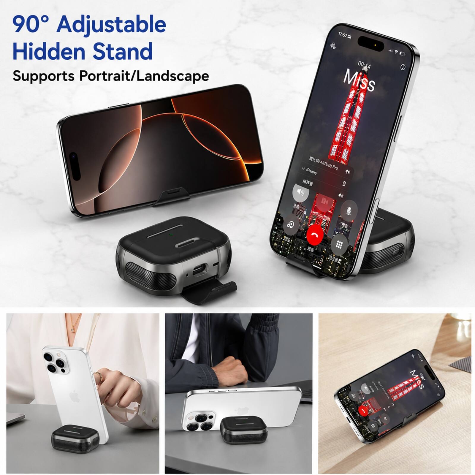 90° Adjustable Hidden Stand Supports Portrait/Landscape

17:57 00:14 Miss

AirPods Pro iPhone