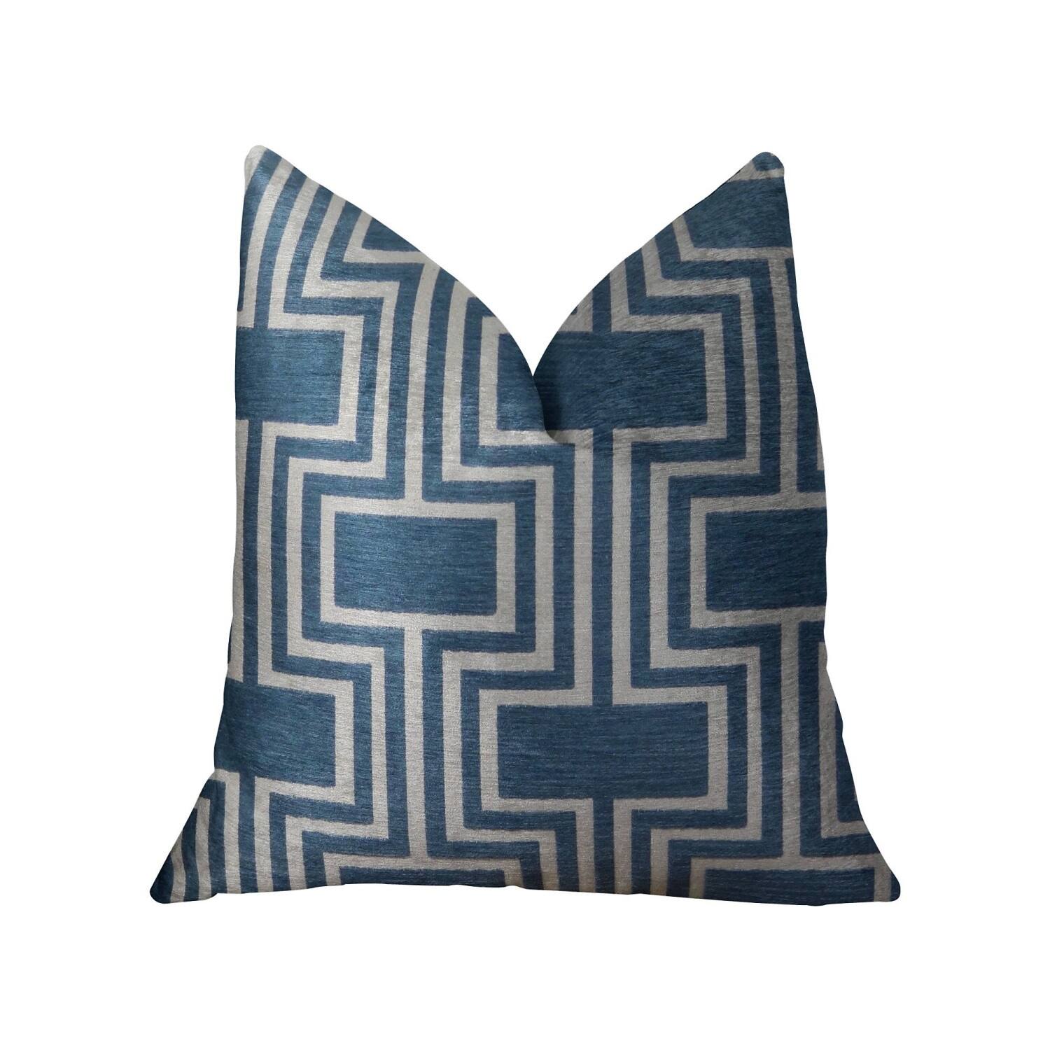 Front. Plutus Brands - Midnight Conduit Handmade Throw Pillow (16" x 16") - Blue, White.