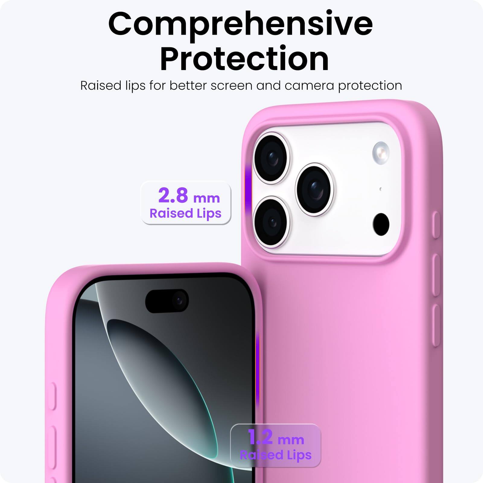 Comprehensive Protection

Raised lips for better screen and camera protection

2.8 mm Raised Lips

1.2 mm Raised Lips