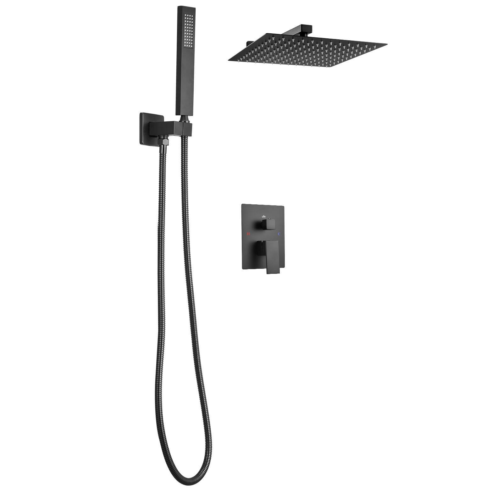 Alt View 5. VEVOR - Shower Faucet Set, Rainfall Bathroom Shower System with 12-Inch Square Rain Shower Head and Handheld Spray - Matte Black.