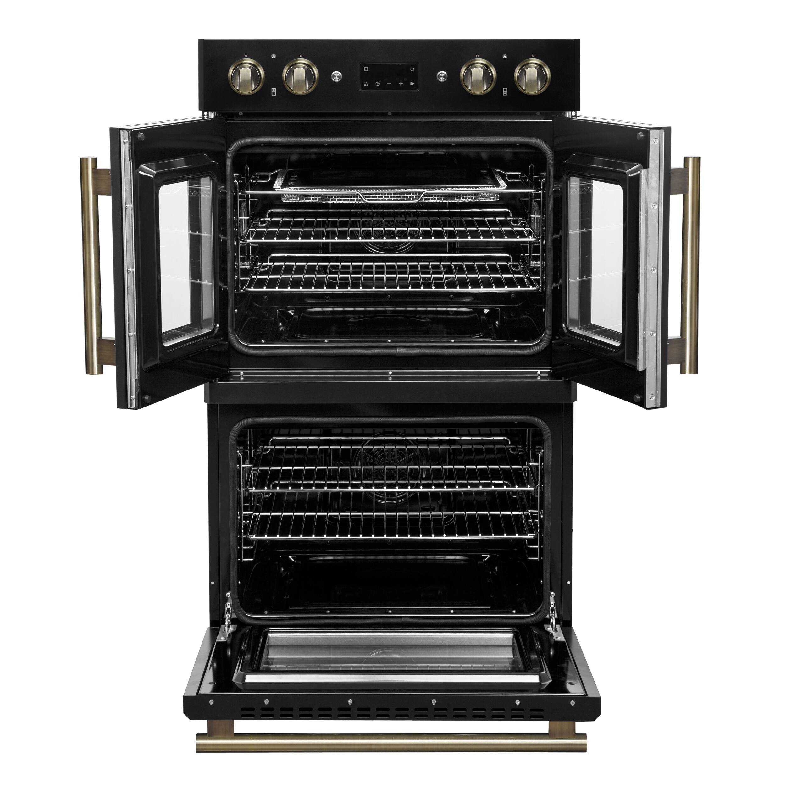 Alt View 1. Forno Appliances - Asti 7.36 Cu. Ft. Electric Double Wall Oven with Upper French Doors and Antique Brass Accents - Black.