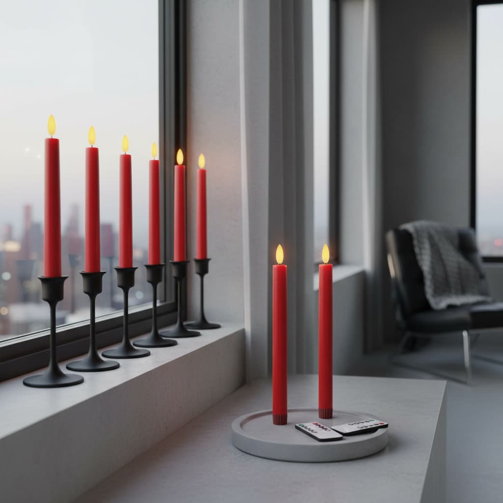 Alt View 3. FINEAK - 8 Pack Red Flameless Taper Candles: 9.6" Battery-Operated with Remote, Real Wax LED, 3D Wick - Yellow.