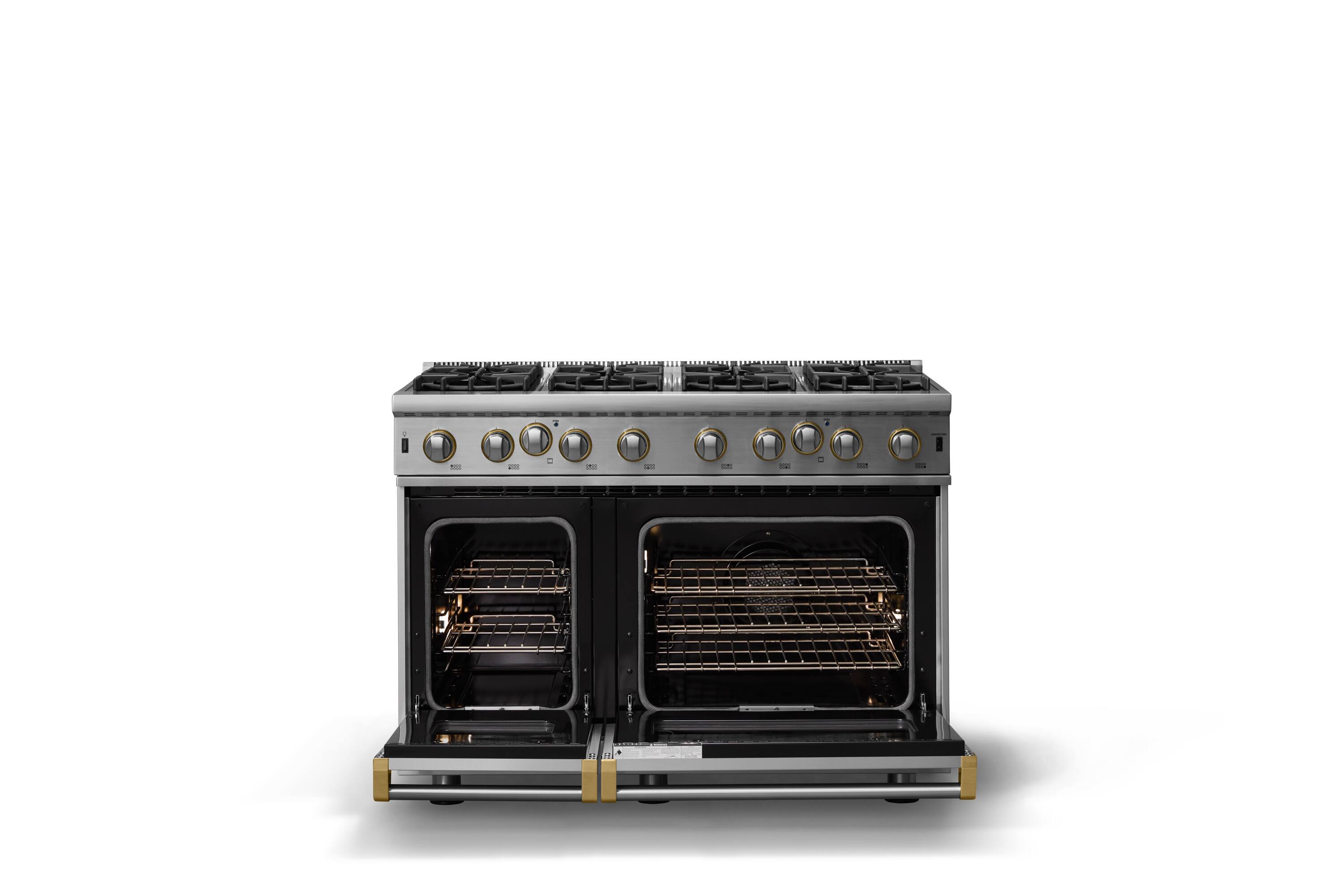 Alt View 2. Viking - 30"W. 6.1 Cu.Ft. Freestanding Manual Clean Open 8B Gas Convection Range/Double Oven-Stainless Steel/Brushed Brass - Stainless steel.