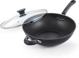 Cook N Home - Basic 12'' Hard Anodized Nonstick Wok w/ Lid,Large Stir-Fry Pan, Everyday Chef Saute Skillet, Induction - Black