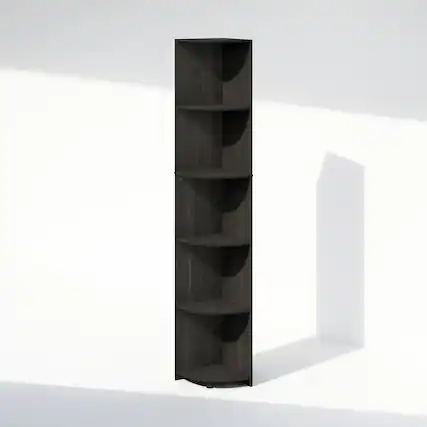 Front. Furinno - Basic 5-Tier Corner Multipurpose Standing Shelf - Espresso.