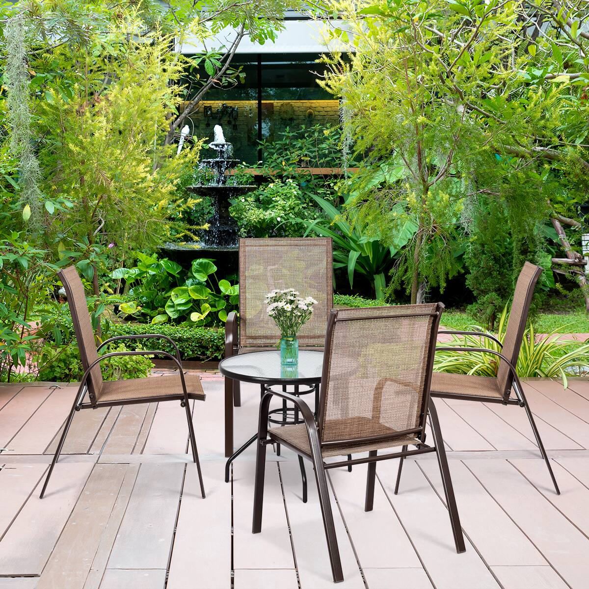 Alt View 1. Costway - Costway 4PCS Patio Chair Dining Chair Garden Deck Yard W/Armrest - Brown.