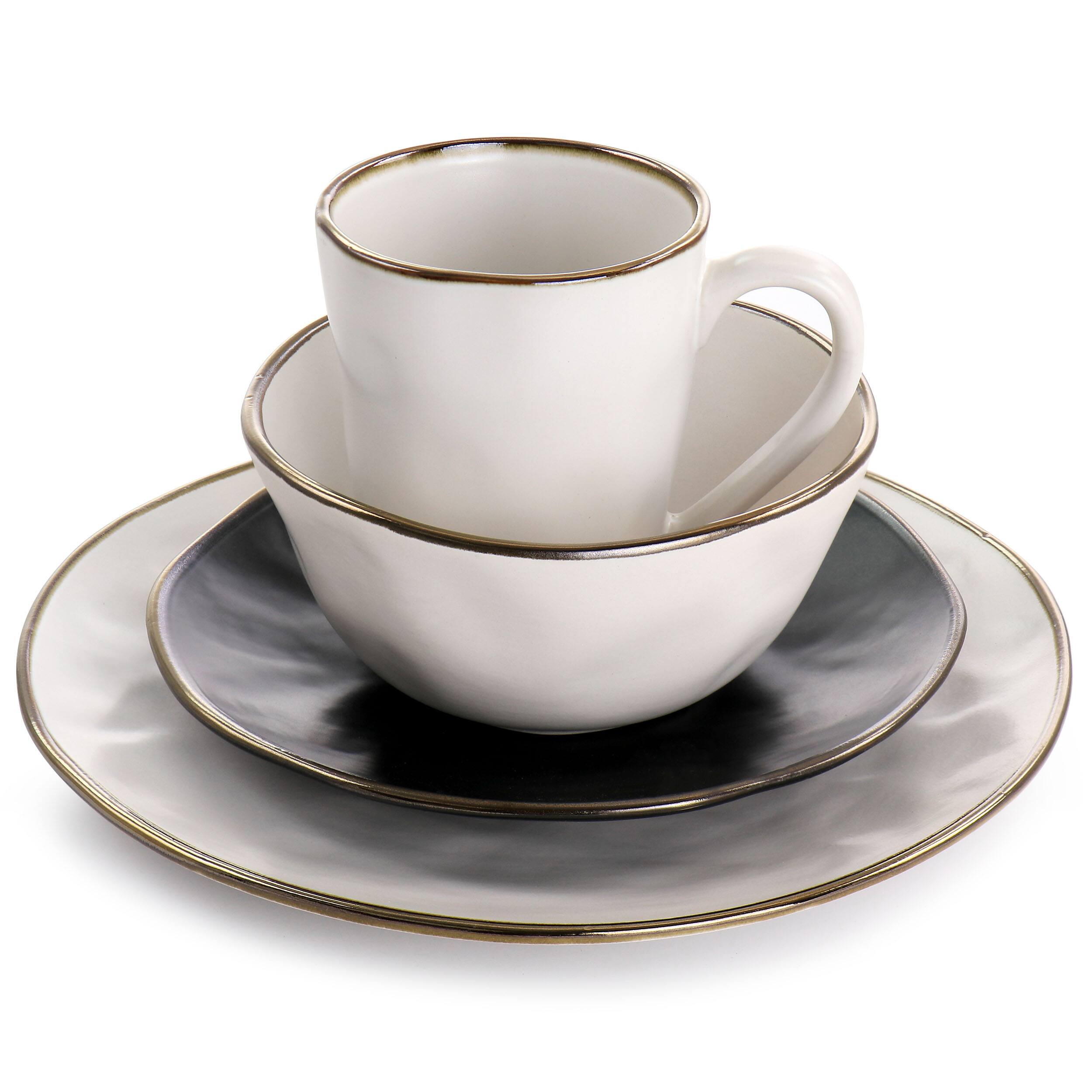 Alt View 2. Elama - Elama Roman 16 Piece Stoneware Dinnerware Set in Assorted Matte with Gold Rim - Assorted with Gold.