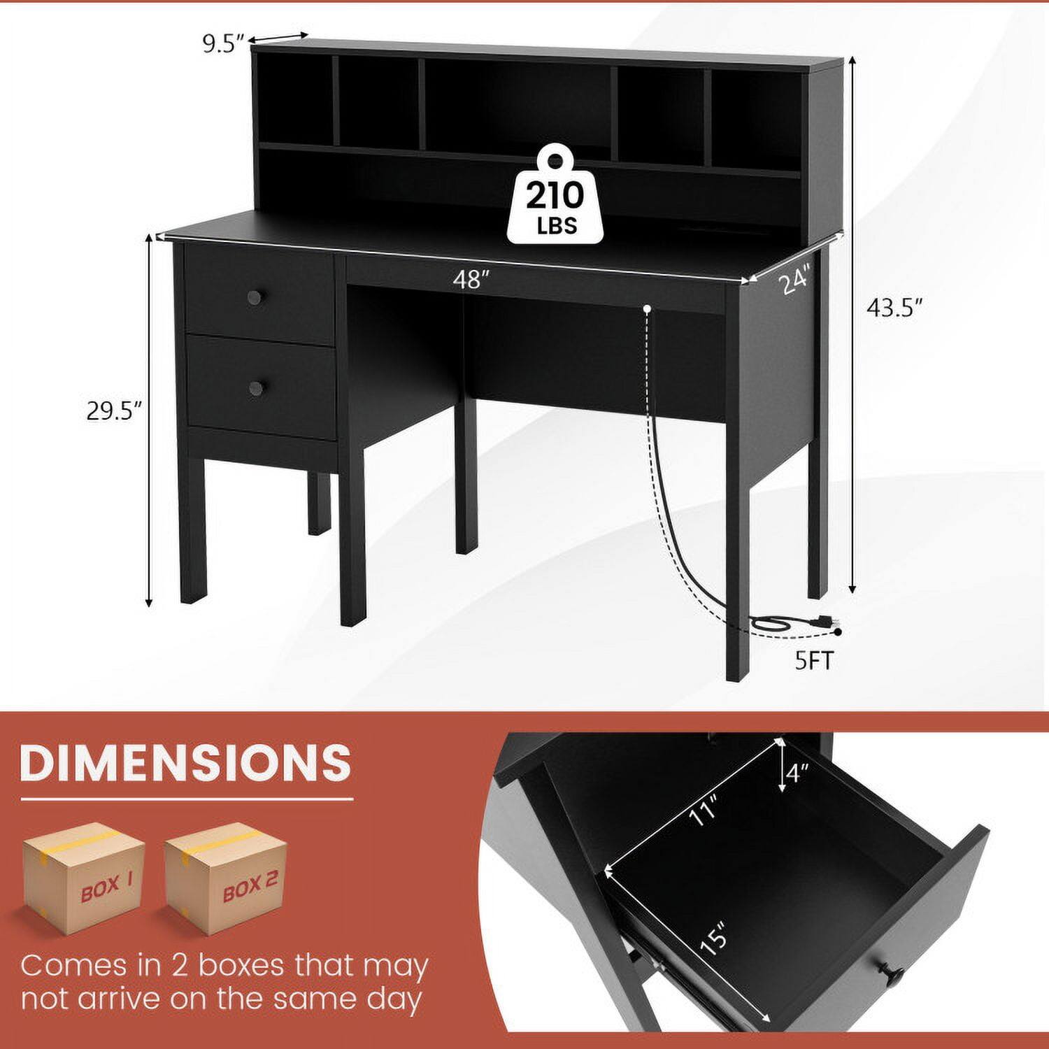 Kadyn - 48 Inch Computer Desk with Drawers Power Outlets- Home Office Desks, Gaming Computer Desks for Study,Working - Black - Thumbnail 4