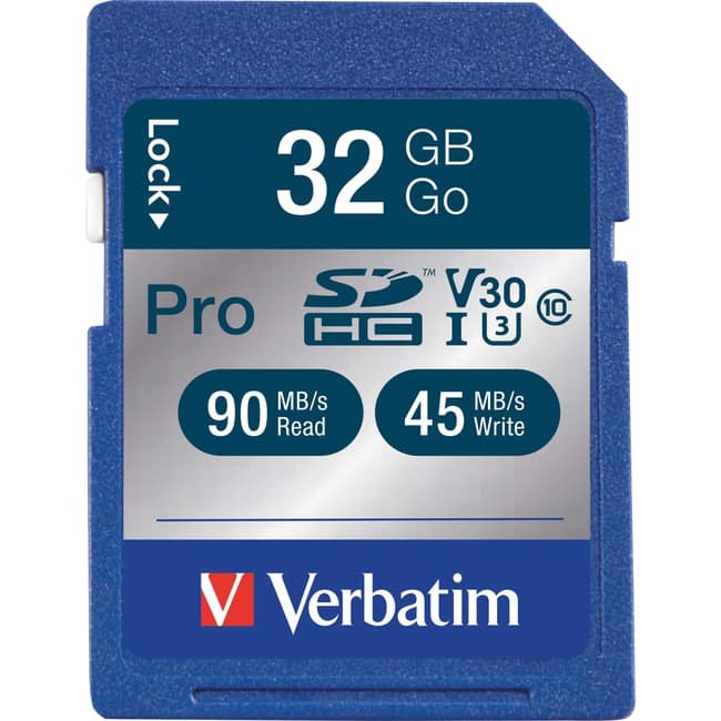 Verbatim - 32GB Pro 600X SDHC Memory Card, UHS-1 U3 Class 10 - Class 10/UHS-I - 1 Card - 600x Memory Speed