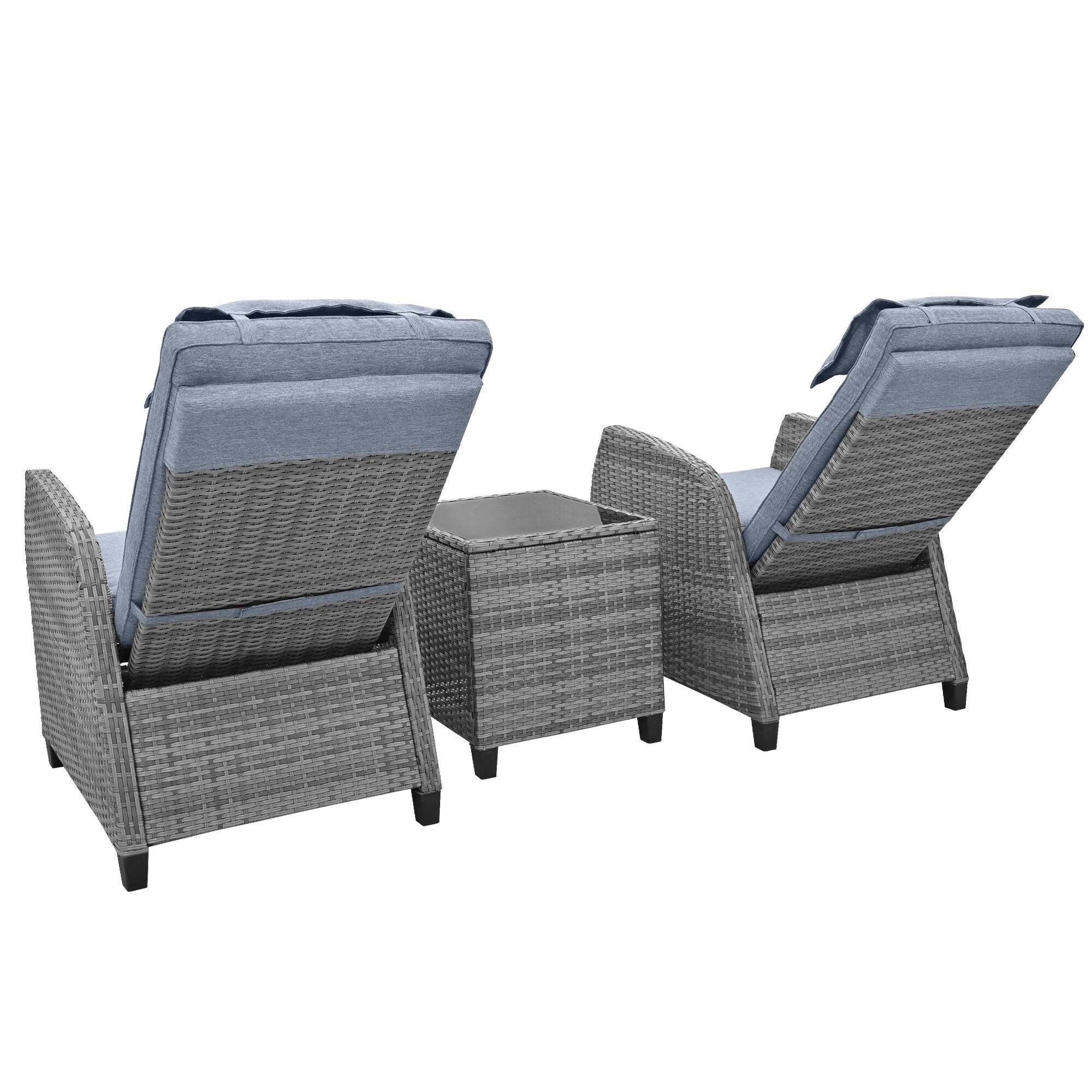 Alt View 5. Siljoy - 2-Person Outdoor Rattan Set w/Coffee Table, Adjustable, Patio/Pool/Balcony - Gray.