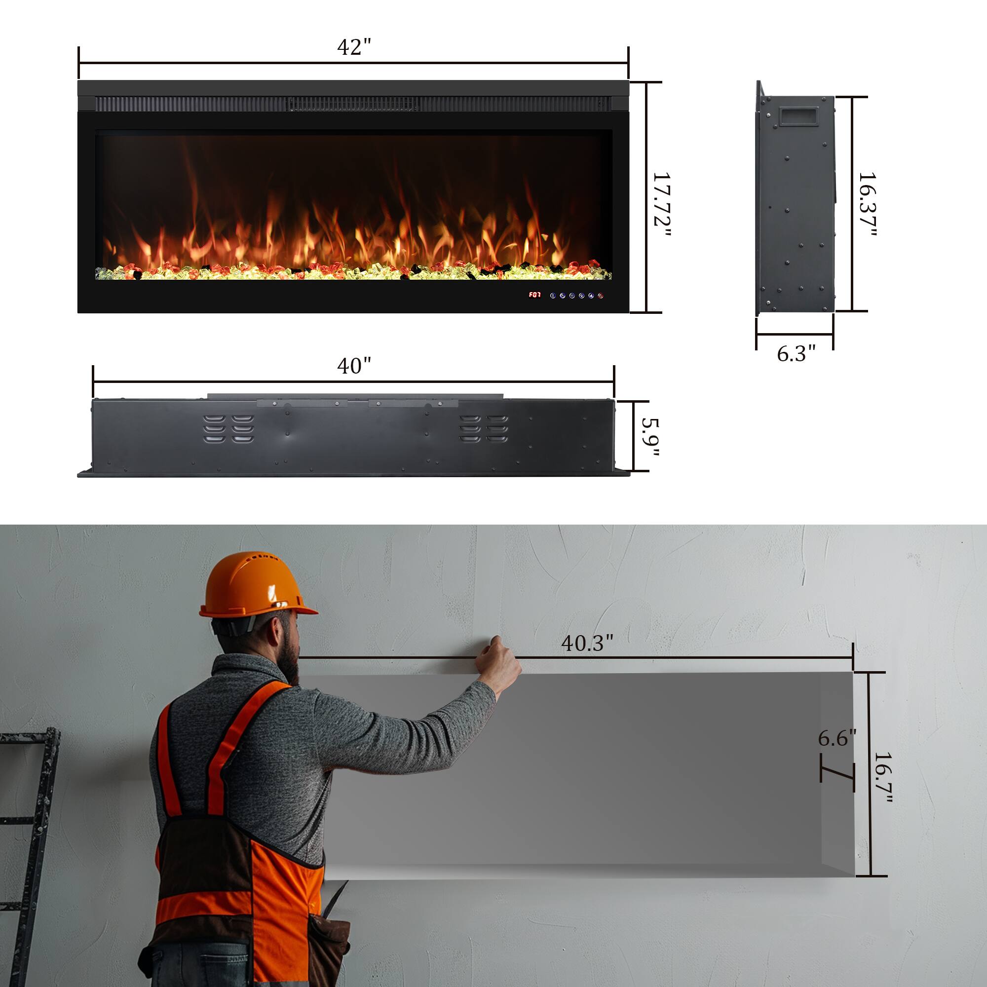 42" 17.72" 16.37"  
40" 6.3" 5.9"  
40.3" 6.6" 16.7"