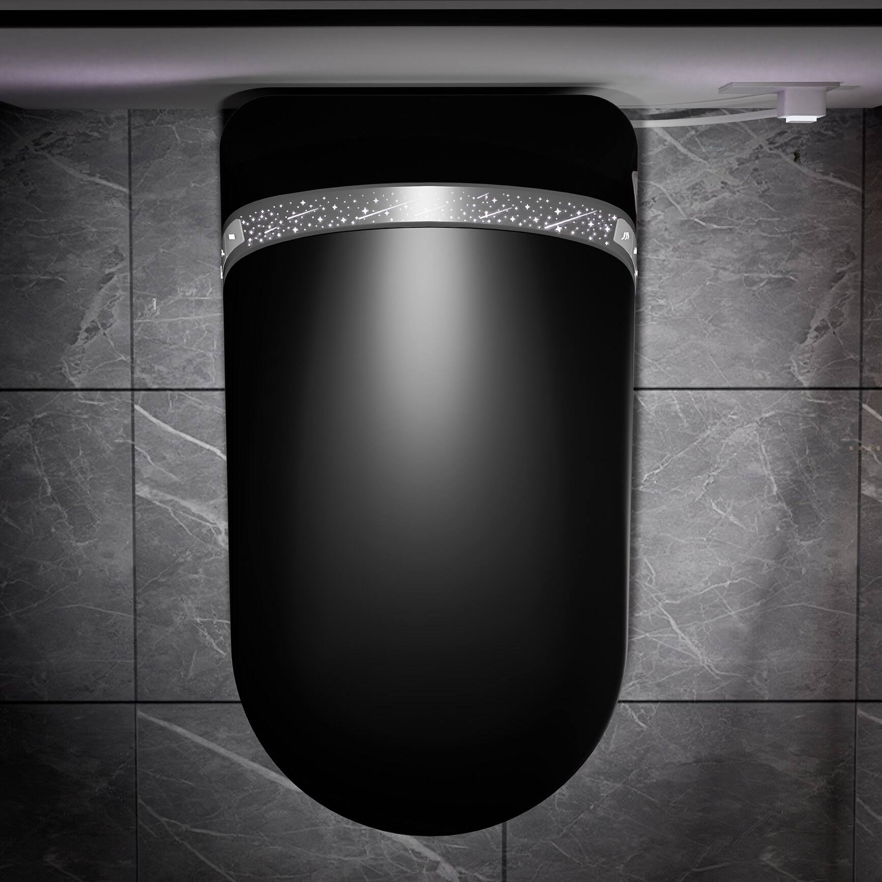 Angle. Tiramisubest - Starry Night Light Smart Toilet with Bidet,Auto Open/Close Seat,Foot Sensor,LED Display,Warm Water & Dryer,Matte Black - Matte Black.