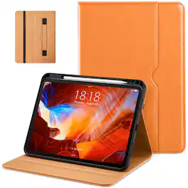 DTTO - Case for iPad Pro 11 Inch M5/M4,Premium Leather Business Folio Stand Cover with Pencil Holder, Auto Wake/Sleep - Orange