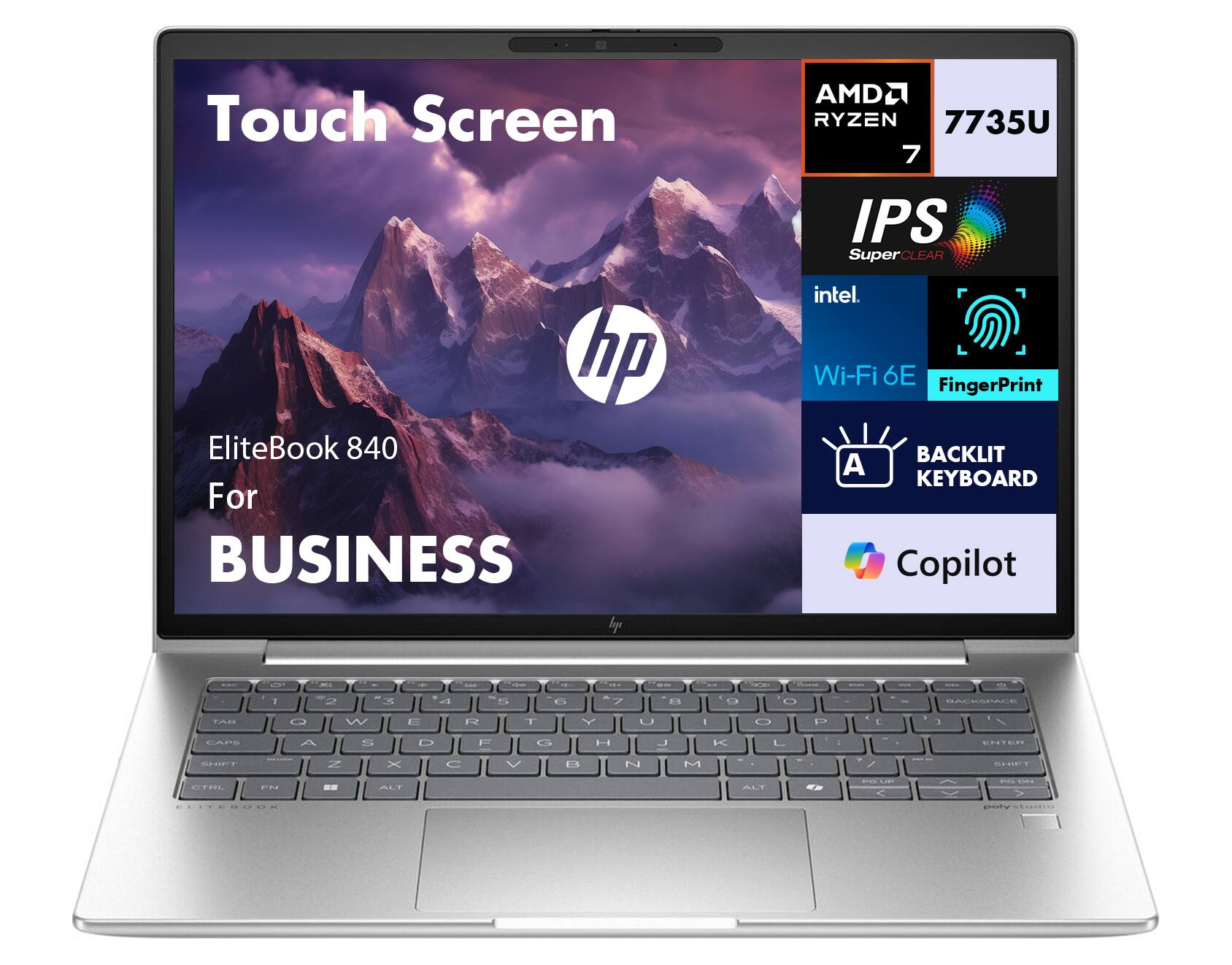 Touch Screen  
EliteBook 840 For BUSINESS  

AMD Ryzen 7 7735U  
IPS SuperCLEAR  
Intel  
Wi-Fi 6E  
FingerPrint  
BACKLIT KEYBOARD  
Copilot