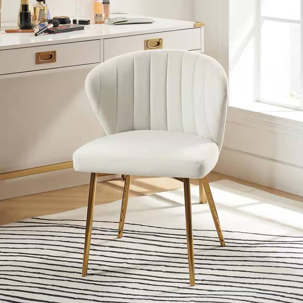 Hivvago - Velvet Upholstered Wingback Accent Side Chair with Gold Metal Legs - Ivory White