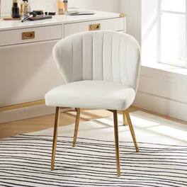 Hivvago - Velvet Upholstered Wingback Accent Side Chair with Gold Metal Legs - Ivory White