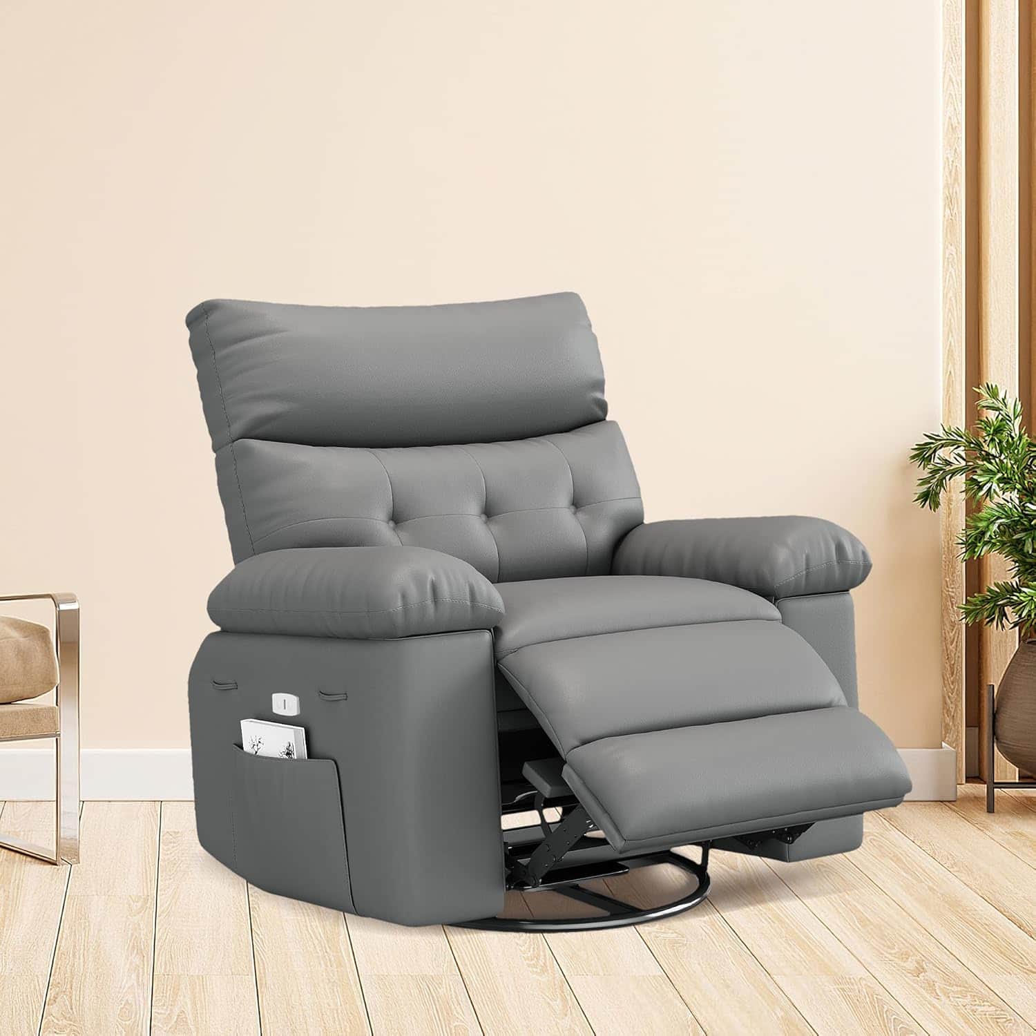 Acekool - Power Recliner Chair with Massage and Heat,Leather Fabric Reclining Sofa Chair for Living Room, Bedroom, Nursery - Gray