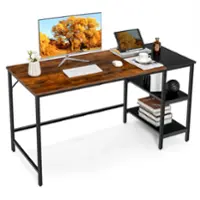 Costway - 55" Computer Desk Writing Workstation Study Table Home Office with Bookshelf - Rustic Brown - Front_Zoom