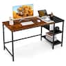 Costway - Writing Desk with Bookshelf - 55" Wide - Rustic Brown