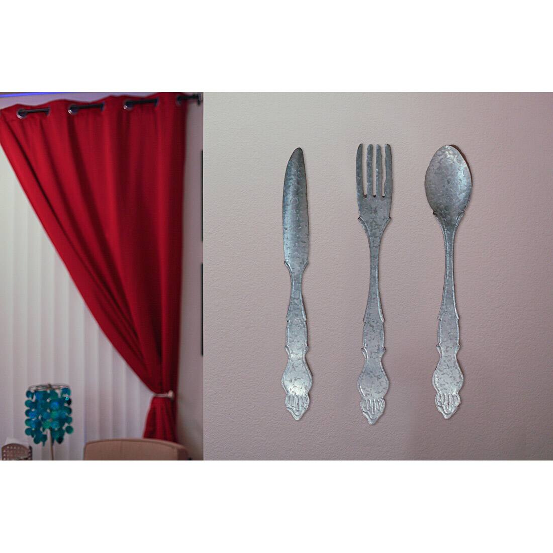 Alt View 7. Zeckos - Giant Galvanized Metal Fork Spoon Knife Farmhouse Kitchen Decor Wall Hanging Set - Gray.