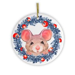 OrnamentallyYou - Watercolor Cute Christmas Rat Ornament Circle Version - Multi-colored