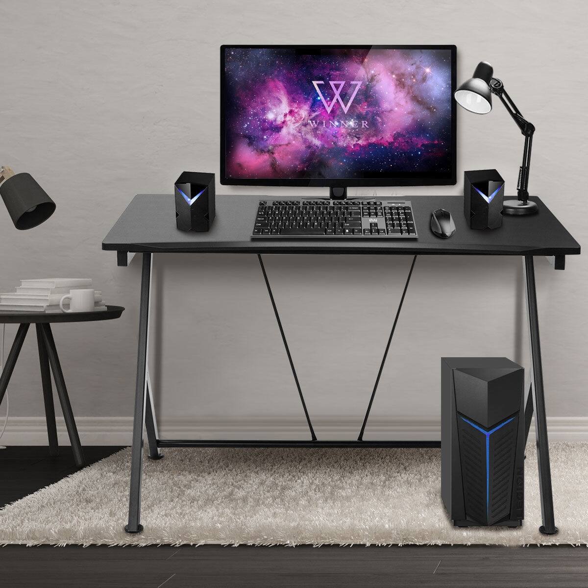 Alt View 1. Ecooso - Compact Computer Desk for Small Space, Modern Ergonomic Writing Desk for Home Office - Black.