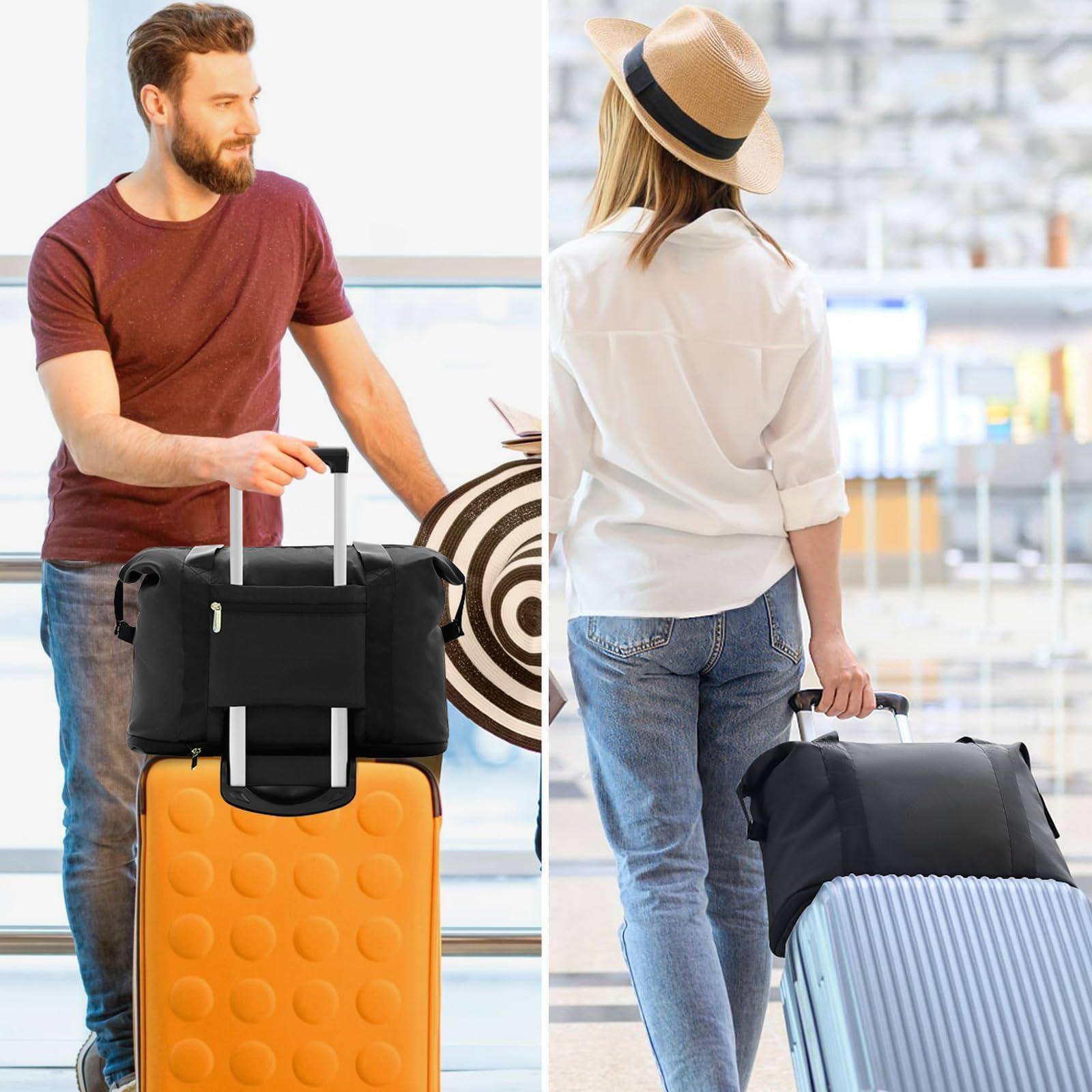 Alt View 3. Fabibe - Expandable Travel Duffle Bag For Foldable Carry On Tote Weekender Overnight Hosptital Men Women Lightweight Luggage M... - Black Floral-Without Inside Pocket.