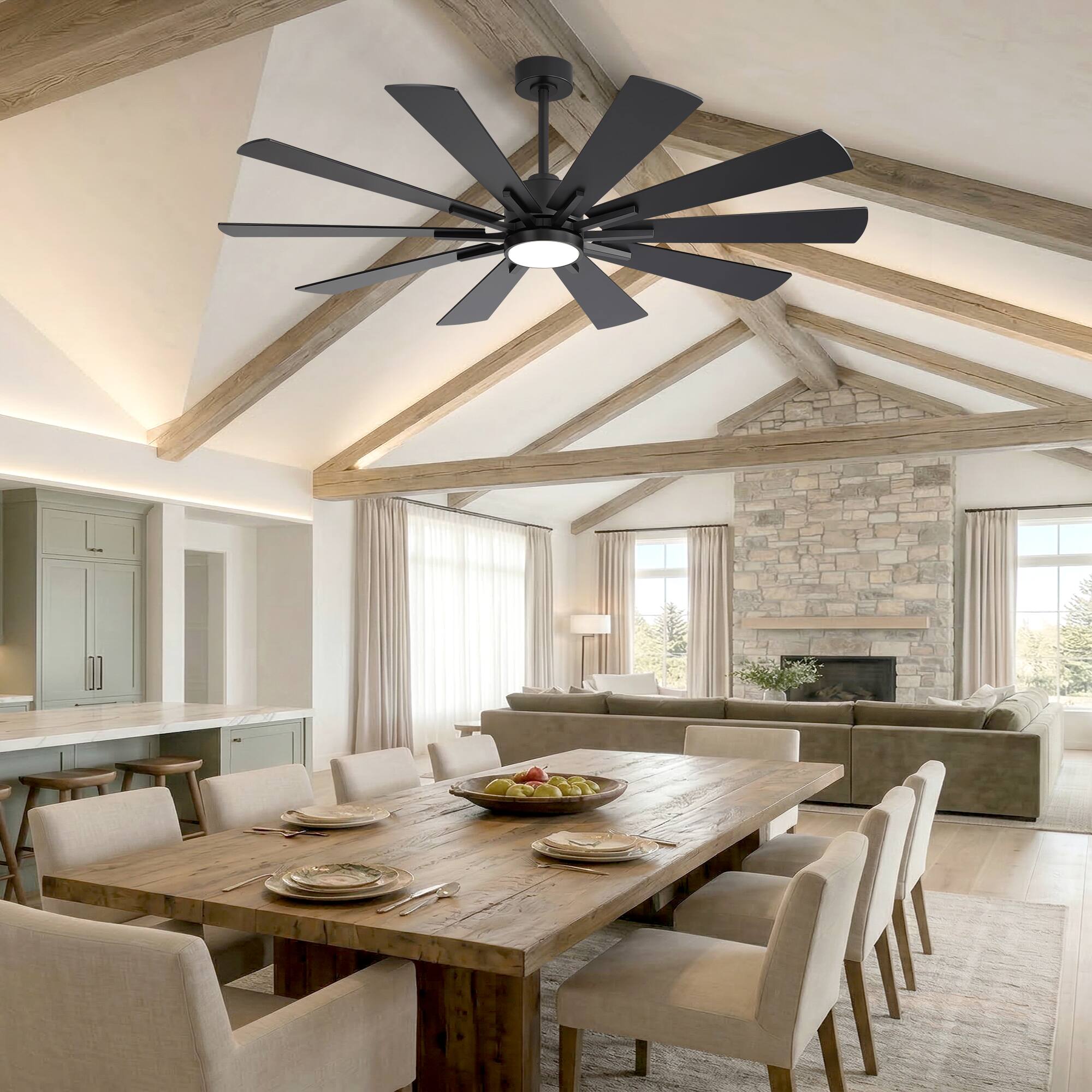 Left. Breezary - 62-Inch Modern Ceiling Fan, Dimmable LED, 10 Premium Plywood Blades, Quiet DC Motor, Remote Control, 6"/12" Downrods - 62-inch in Black and Walnut finish.