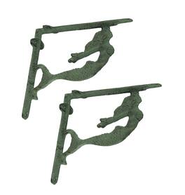 Zeckos - Cast Iron Swimming Mermaid Wall Shelf Bracket Coastal Decor Set of 2 - Green