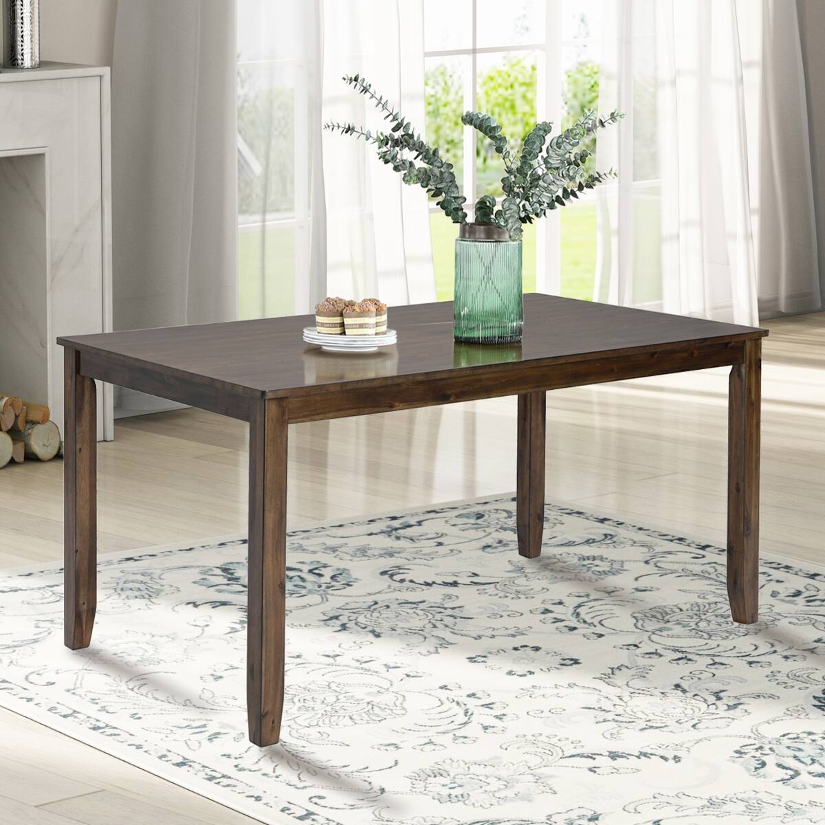 Loheer - Rectangular Dining Table, Acacia Wood Table for Four - Walnut