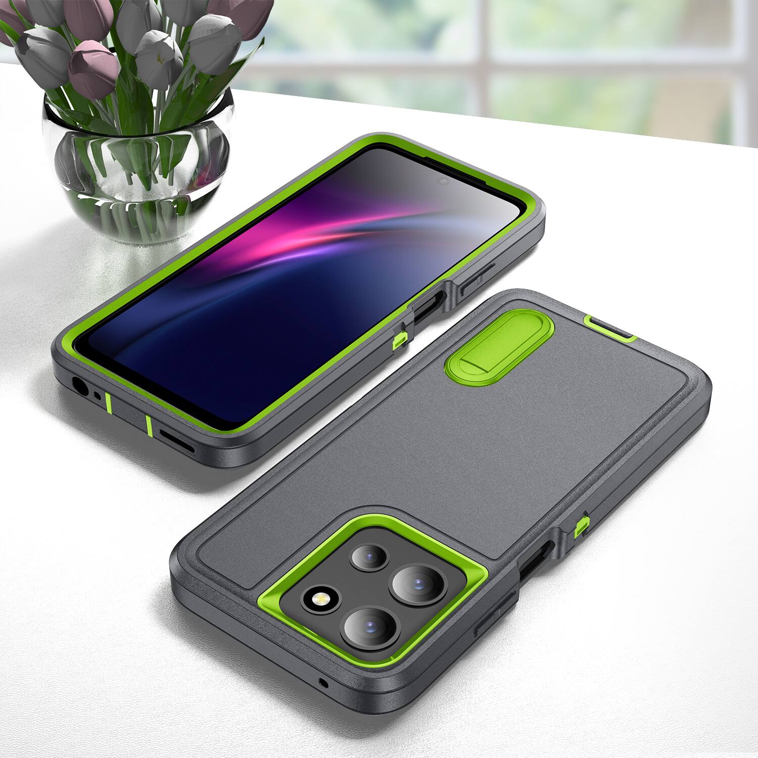 Alt View 2. Dteck - Heavy Duty Case for Motorola G 5G (2025) with Foldable Kickstand,Dual-Layer Shockproof Hard PC Soft Silicone Cover - B.