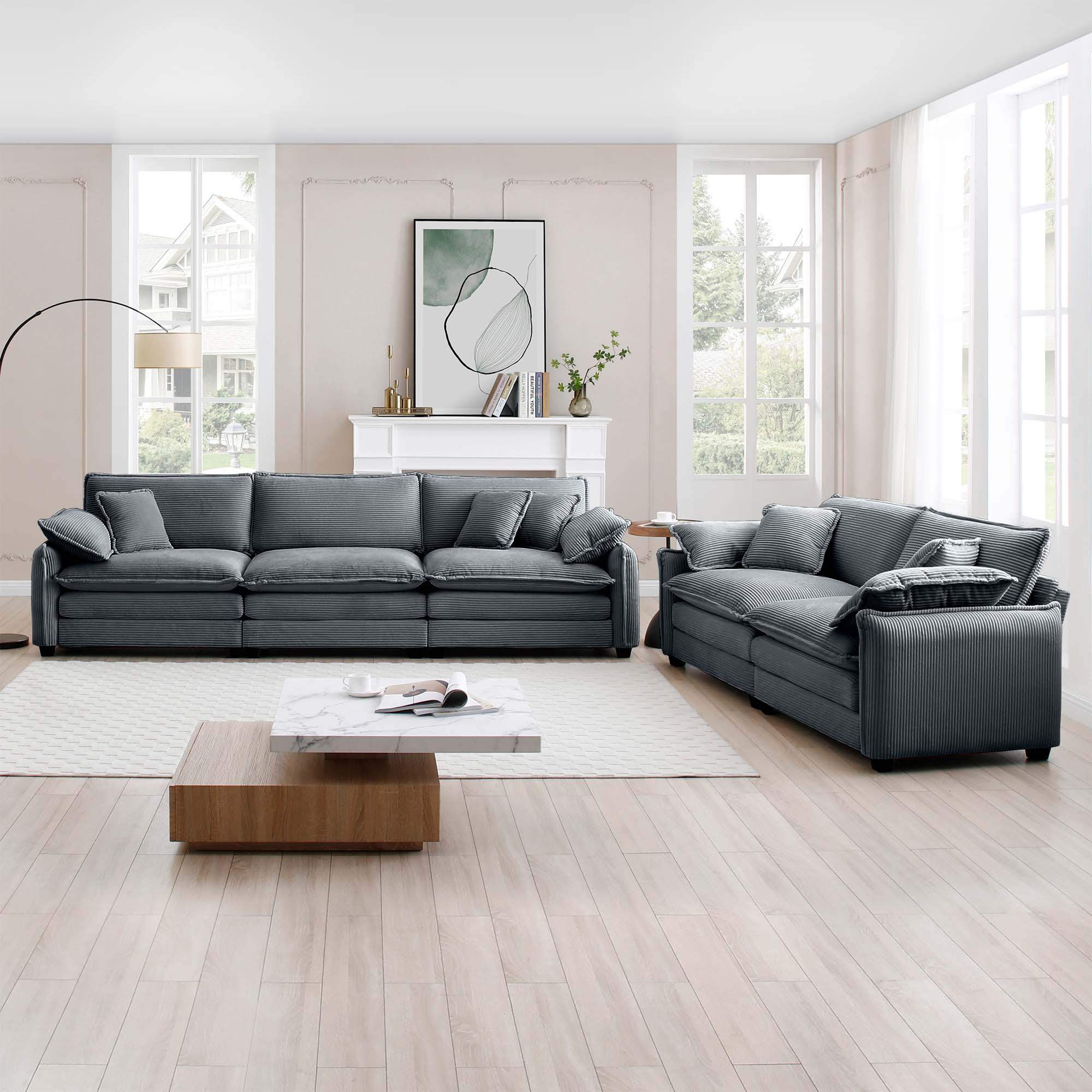 Left. LOVMOR - Family sofa set Deep Seat Sofa Warm Sofa for Home Cinema and Living Room One 2Seater Sofa and One 3Seater SofaGrey - Grey.